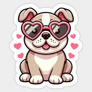 Cute bulldog with heart glasses Sticker